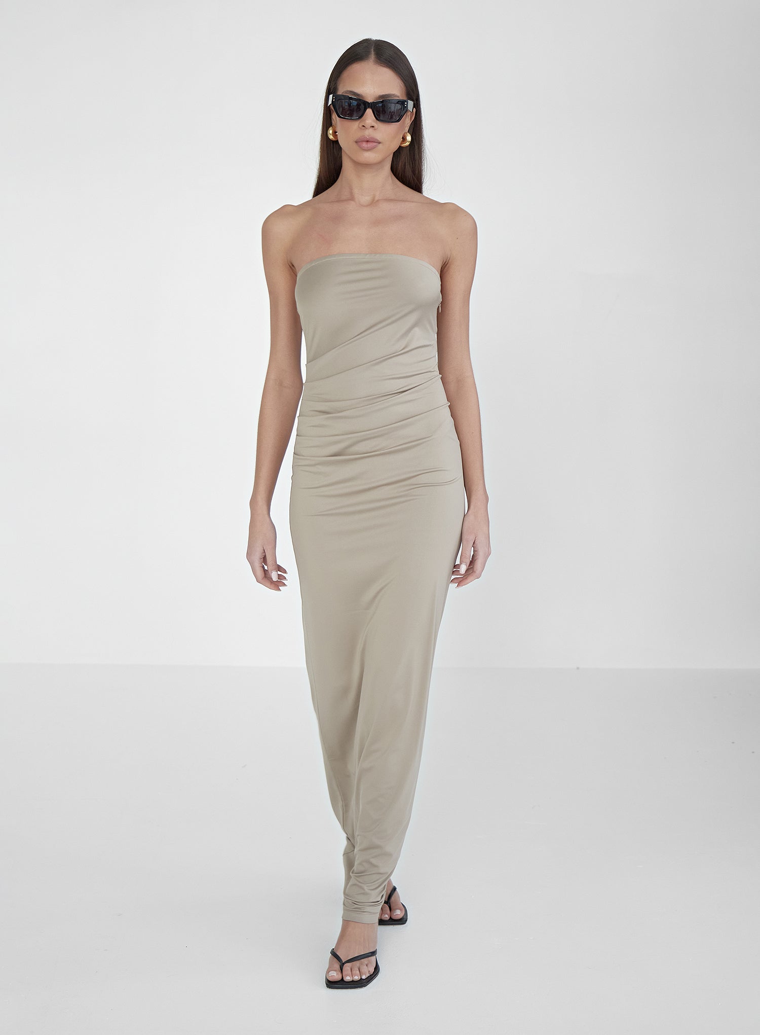 Beige Slinky Bandeau Mixaxi Dress